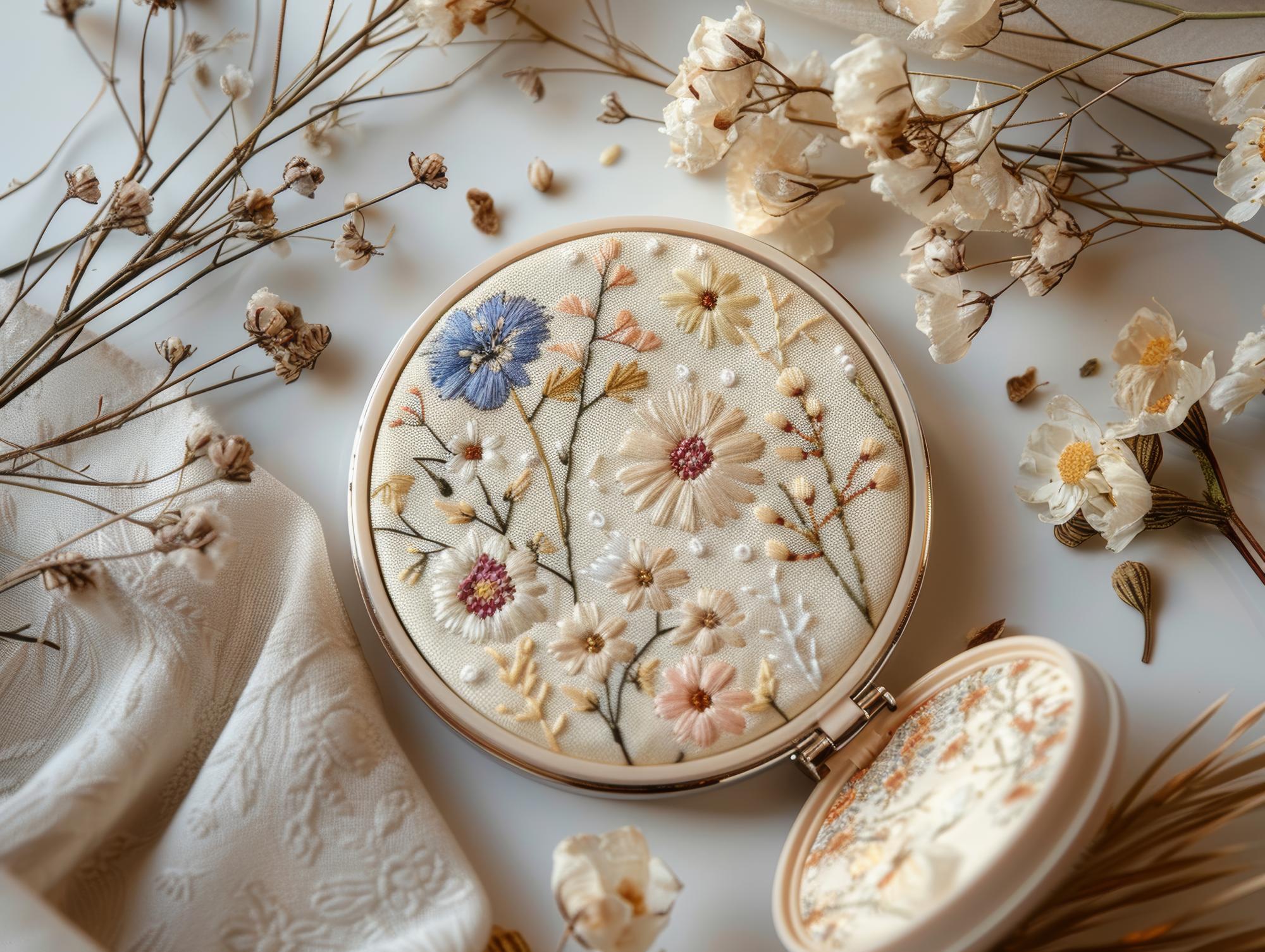 delicate floral hoop on linen